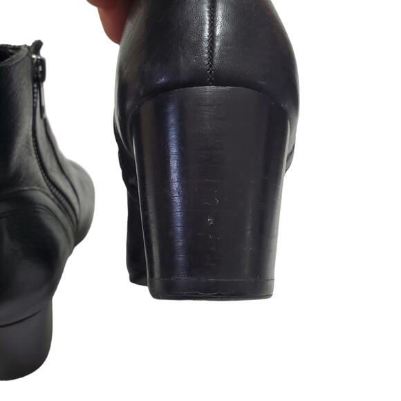 Steve Madden | Porcha Leather Black Heeled Side Zip Ankle Booties - Picture 11 of 14